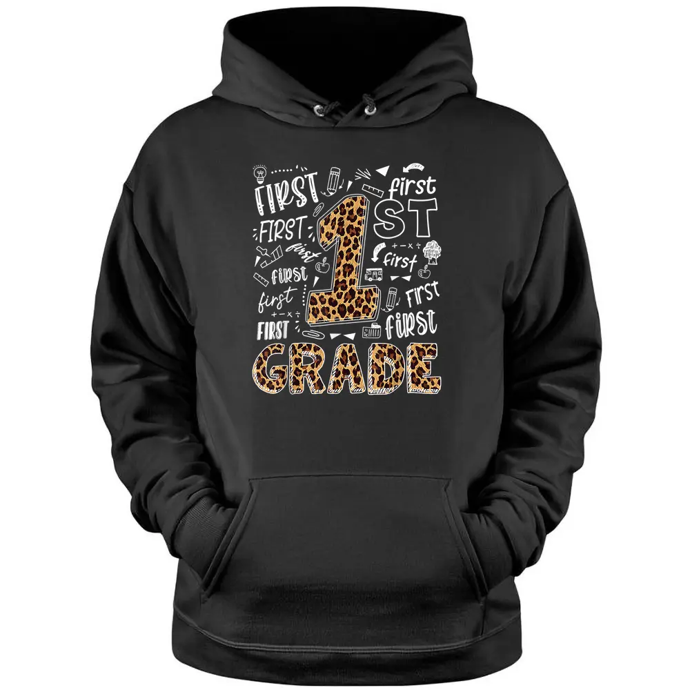 Leopard Print 1st Grade Teacher Kids Back To School Pullover Hoodie