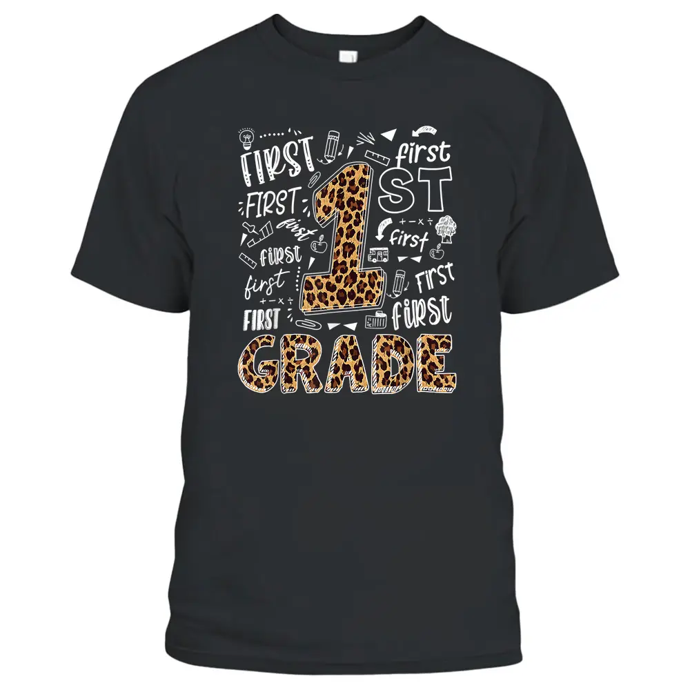 Leopard Print 1st Grade Teacher Kids Back To School T-Shirt