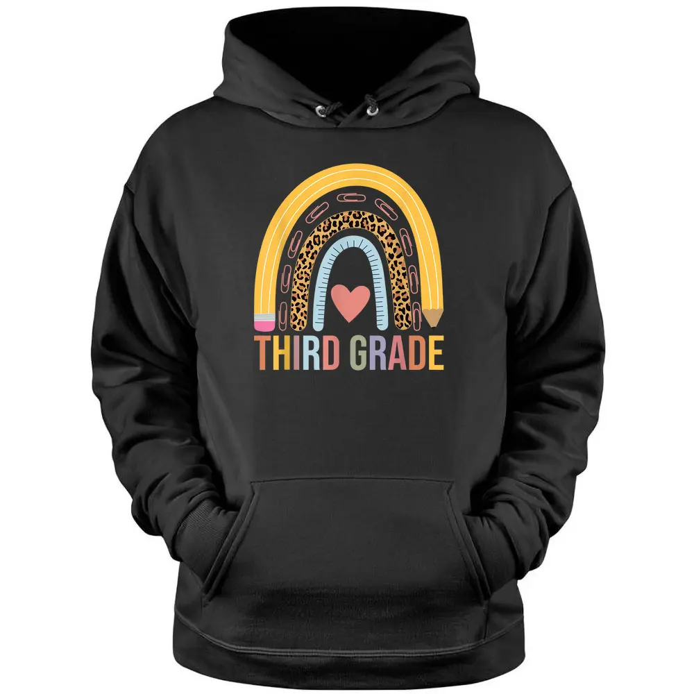 Leopard Rainbow Third Grade Teacher Student Back To School Pullover Hoodie