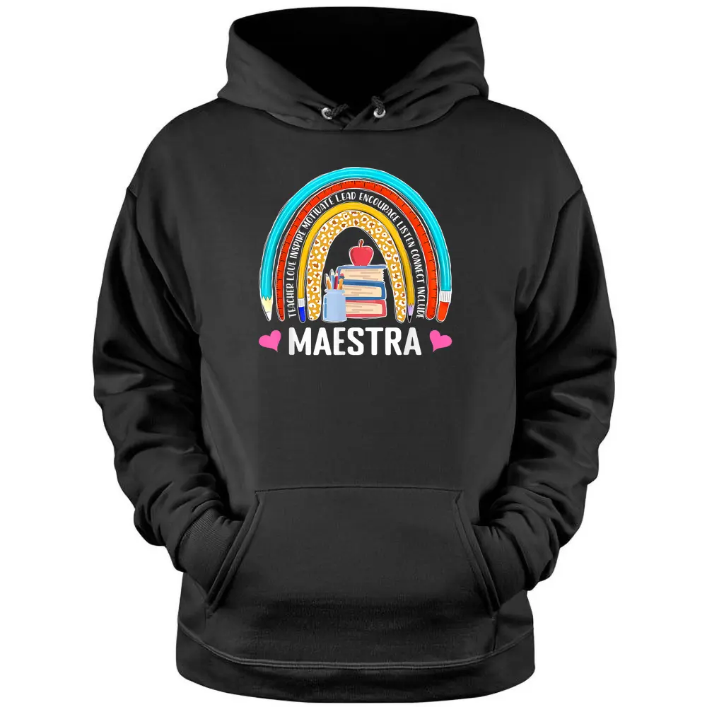 Maestra Boho Rainbow Leopard Spanish Bilingual Teacher Pullover Hoodie