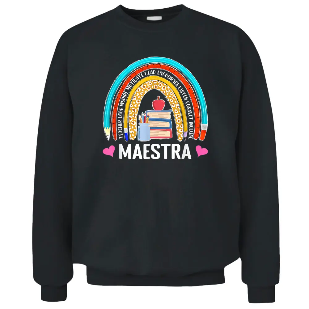 Maestra Boho Rainbow Leopard Spanish Bilingual Teacher Pullover Sweatshirt