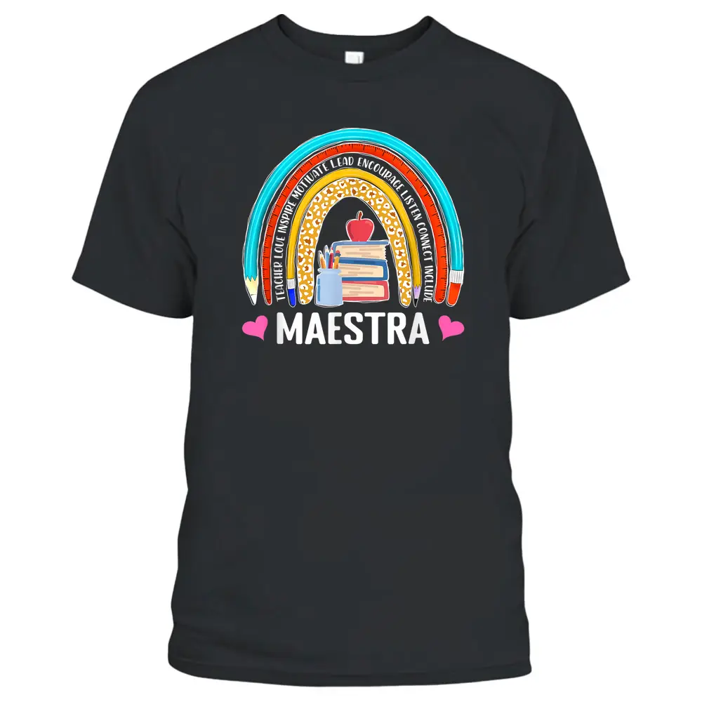 Maestra Boho Rainbow Leopard Spanish Bilingual Teacher T-Shirt