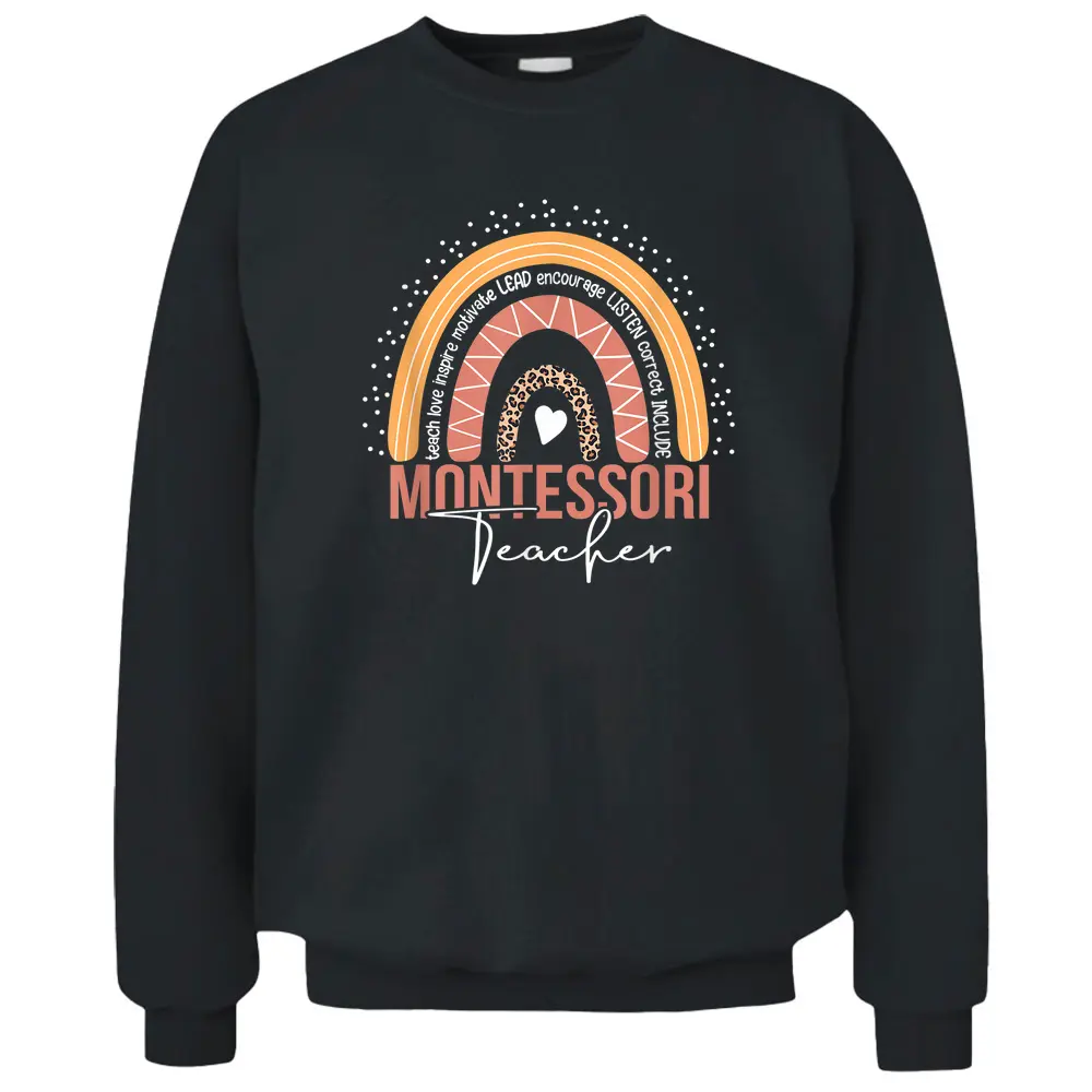 Montessori Teacher Leopard Rainbow Appreciation Teachers Pullover Sweatshirt