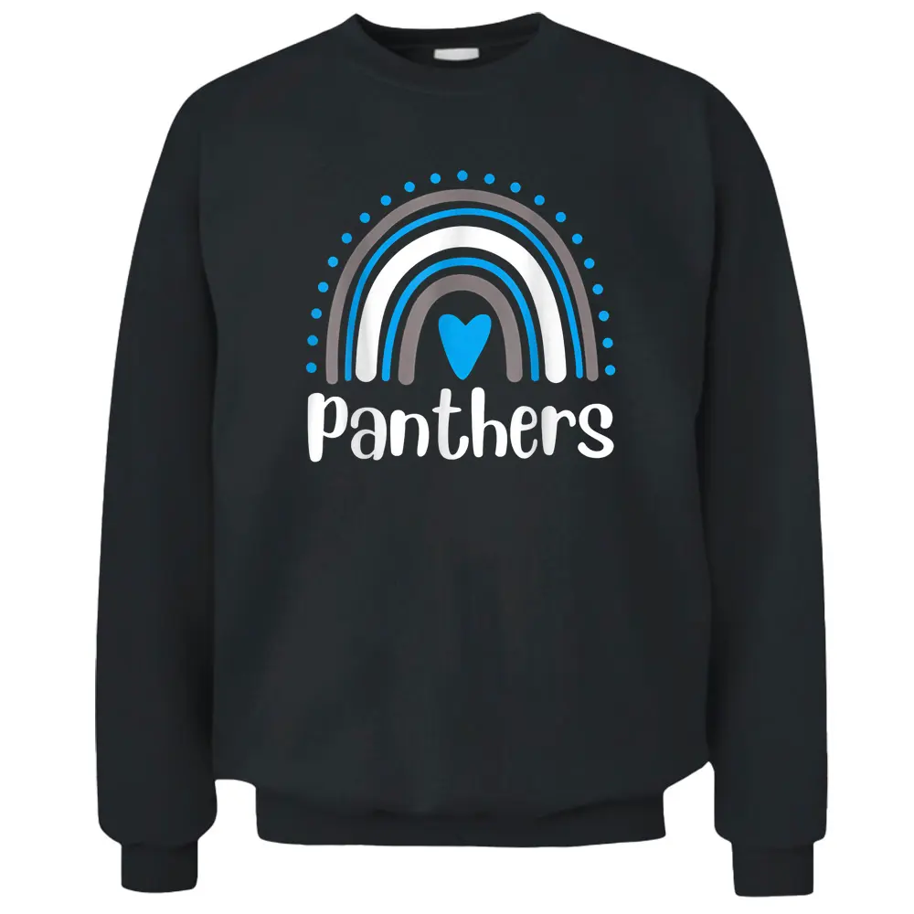 Panthers Teacher  Blue Rainbow Heart Pullover Sweatshirt