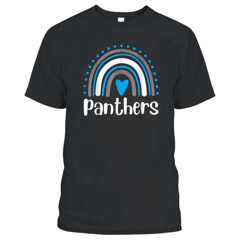 Panthers Teacher  Blue Rainbow Heart T-Shirt