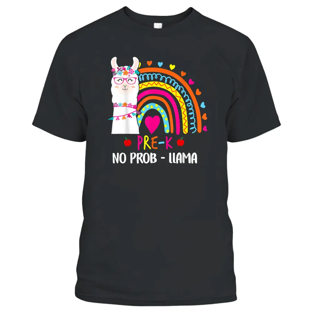 Pre K No Prob Llama Teacher Rainbow Back To School T-Shirt