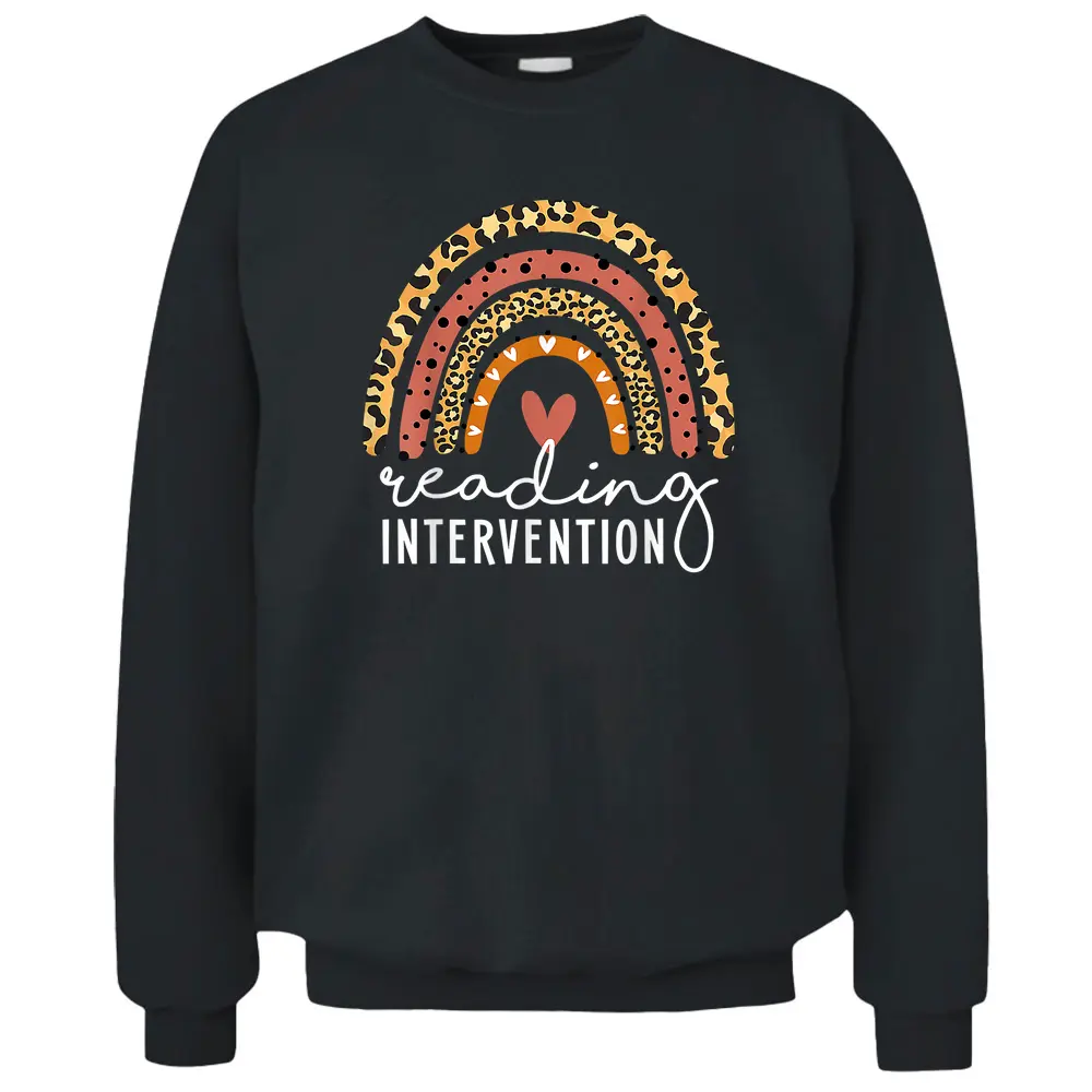 Reading Intervention Leopard Rainbow Teacher Back To School Pullover Sweatshirt