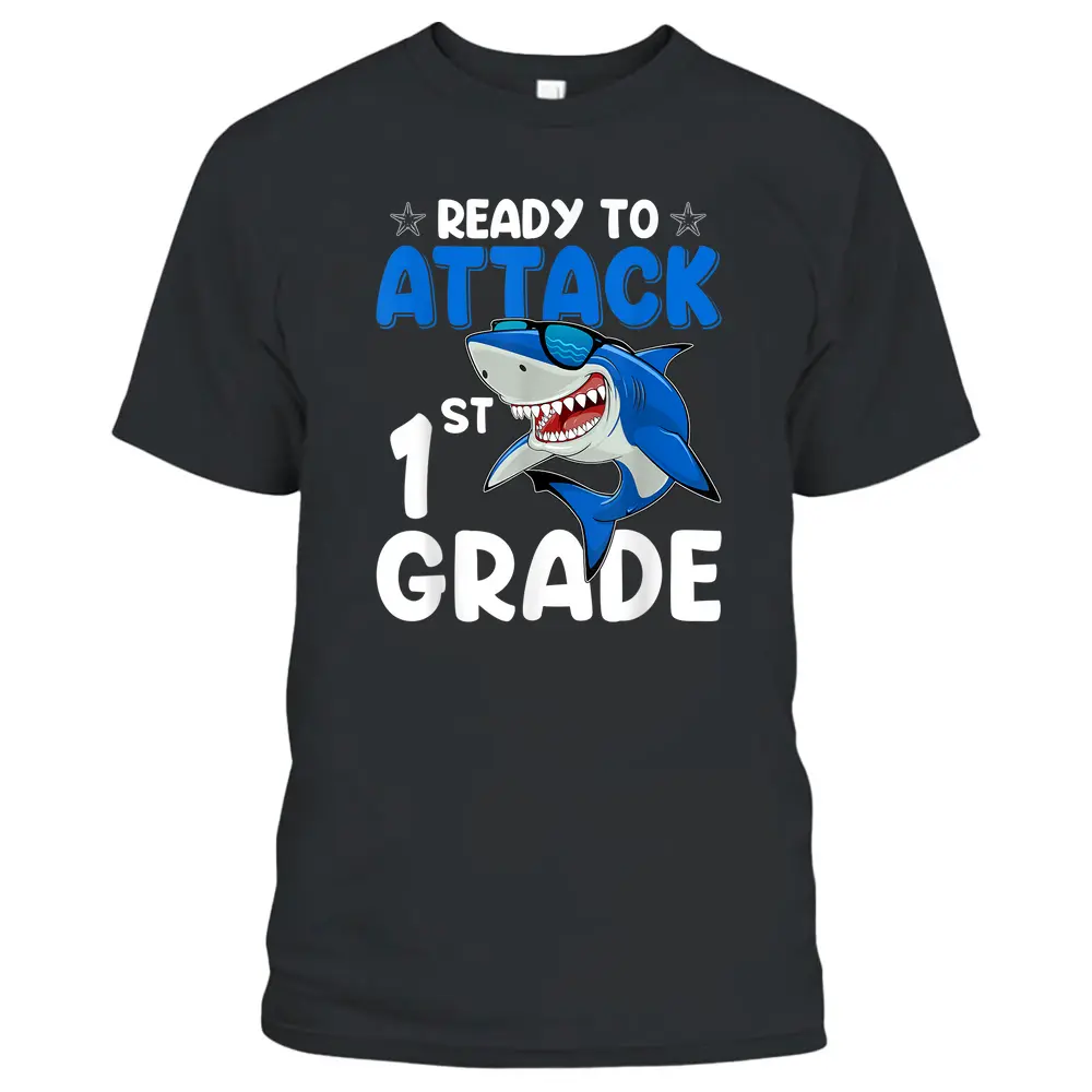 Ready To Attack 1st Grade Shark First Grade Teacher Student T-Shirt