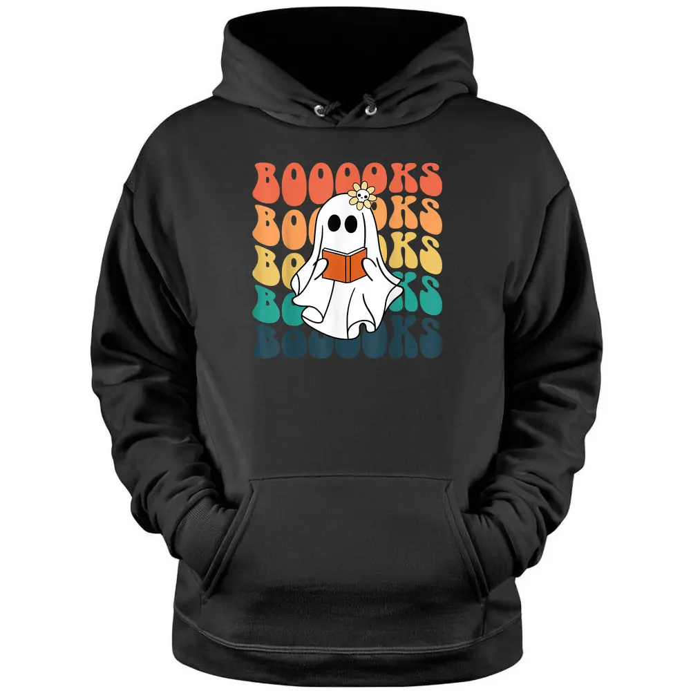 Retro Cute Ghost Book Reading Halloween Teacher Top Pullover Hoodie