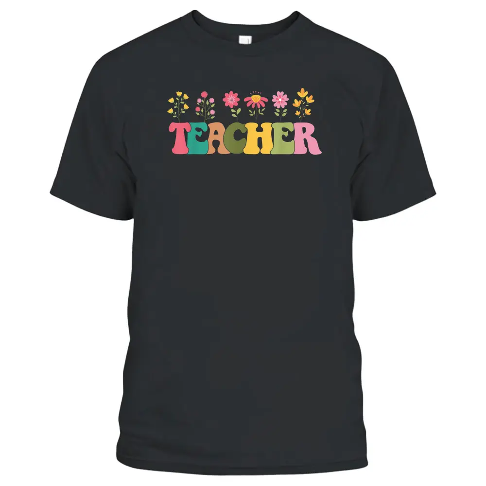 Retro Groovy Flower Teacher Men Women T-Shirt