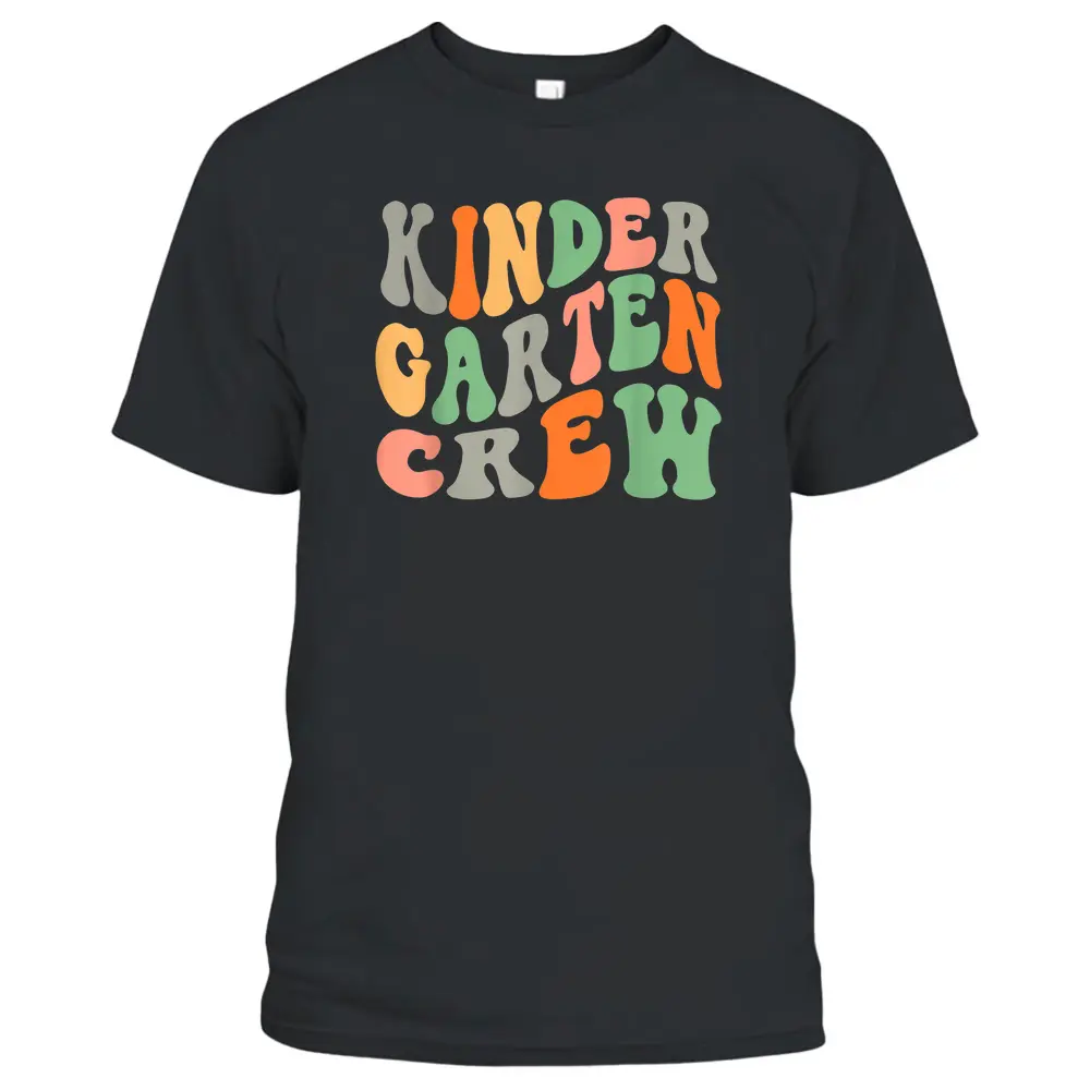 Retro Groovy Kindergarten Crew Kinder Squad Teacher Kid Girl T-Shirt