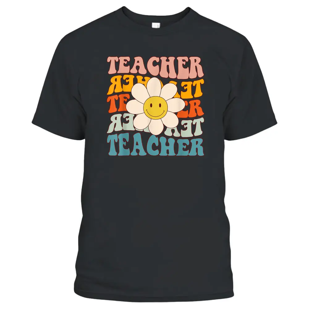 Retro Groovy Teacher Flower Funny Back To School Gifts T-Shirt