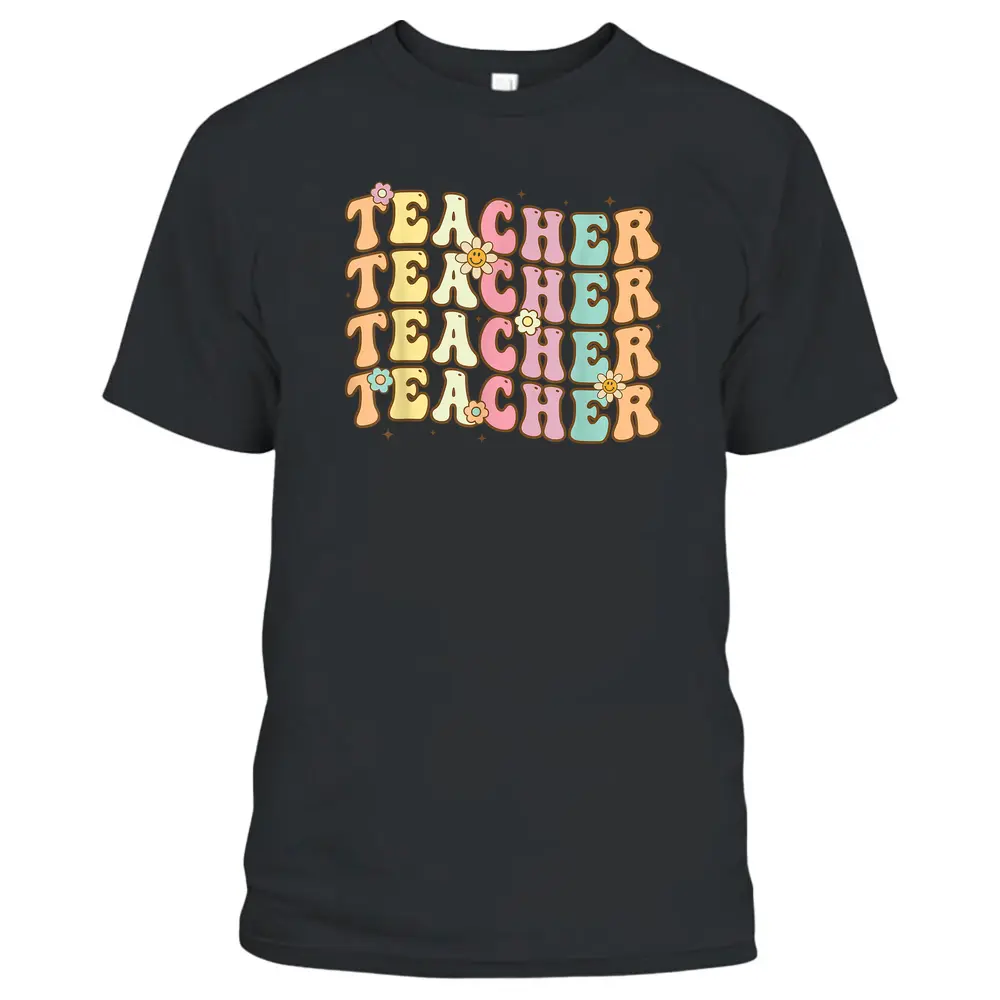 Retro Groovy Teacher Inspirational Colorful Back To School T-Shirt