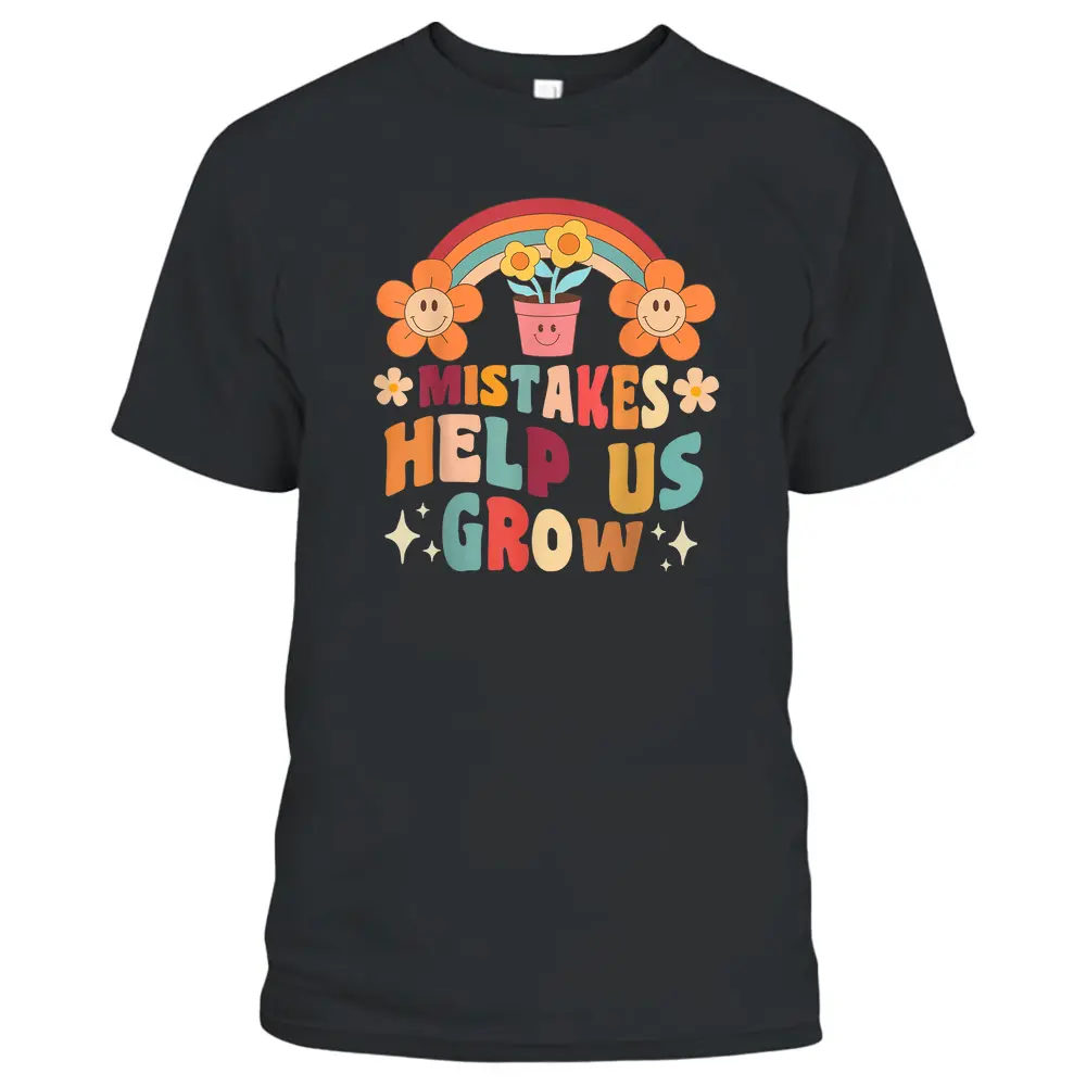 Retro Groovy Teacher Mindset Positive Mistakes Help Us Grow T-Shirt