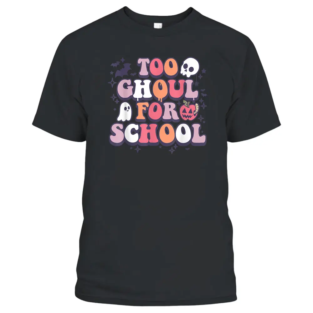 Retro Halloween Teacher Ghouls Groovy School Trick Or Teach T-Shirt