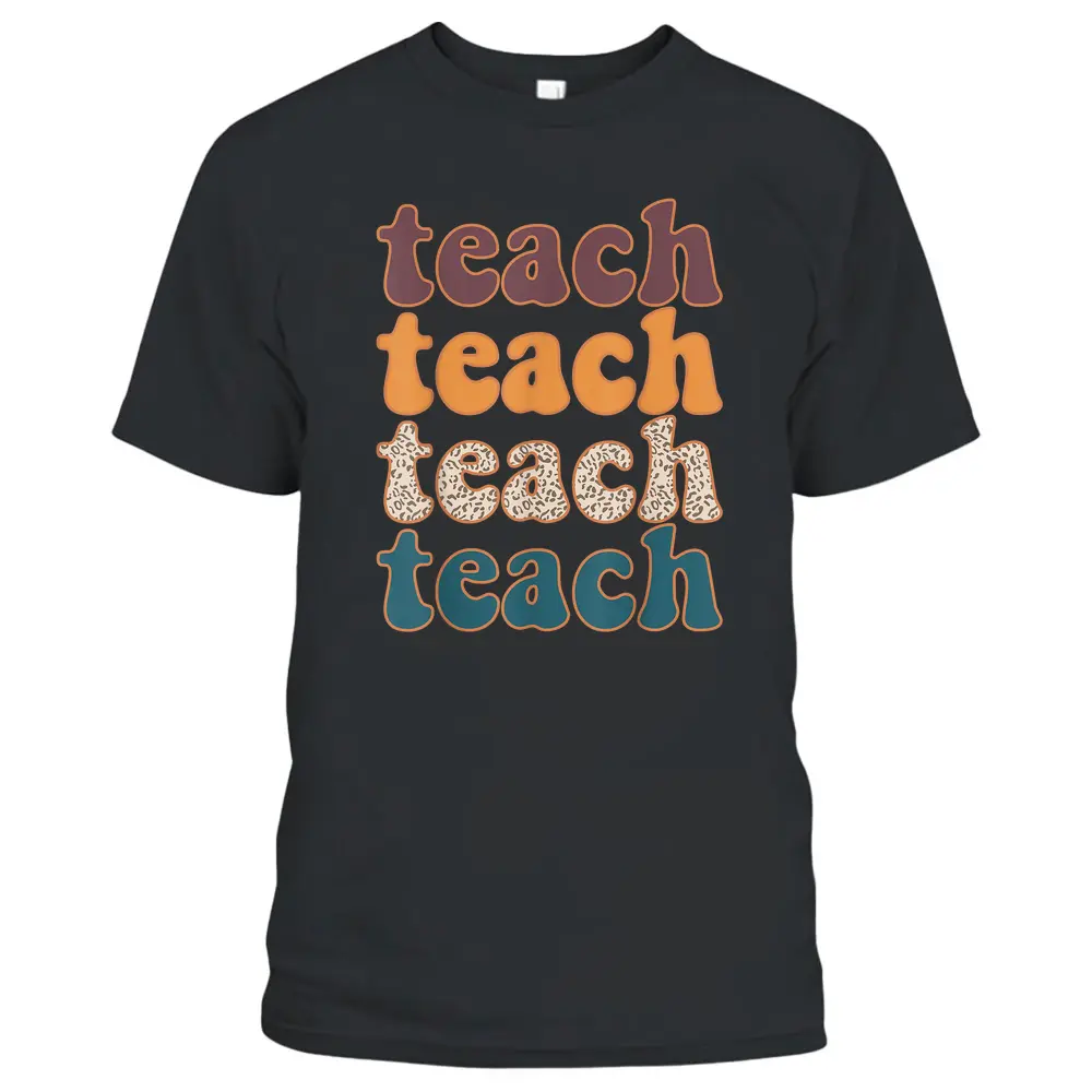 Retro Leopard Teach For Teacher Elementary School T-Shirt