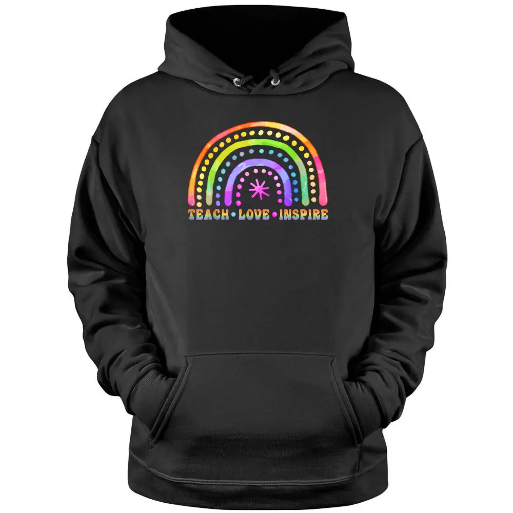 Retro Rainbow Teach Love Inspire Back To School Teachers Pullover Hoodie