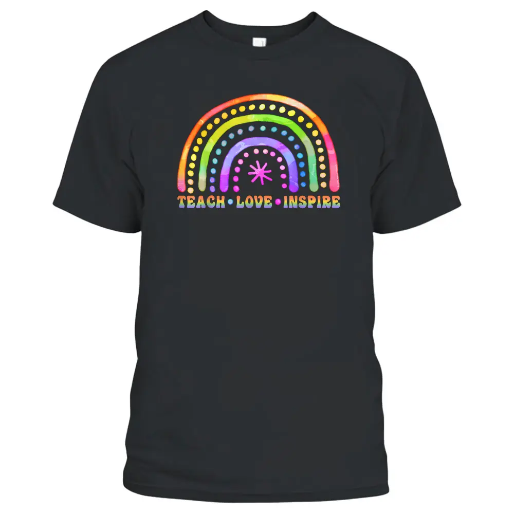 Retro Rainbow Teach Love Inspire Back To School Teachers T-Shirt