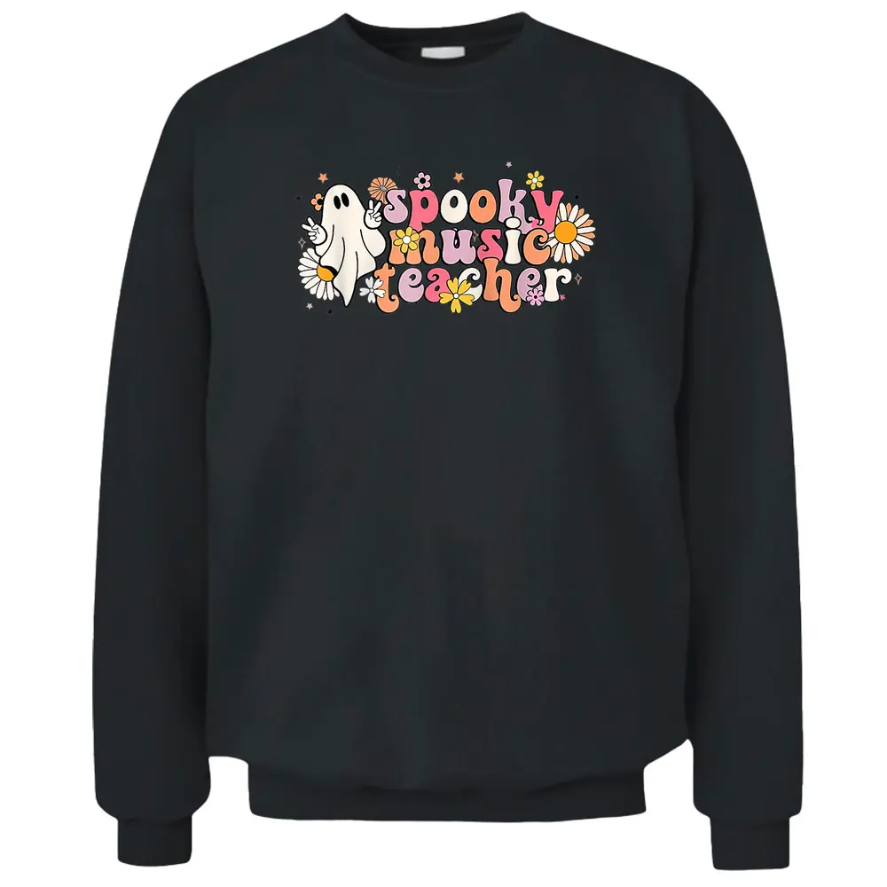 Retro Spooky Music Teacher Floral Ghost School Halloween Pullover Sweatshirt