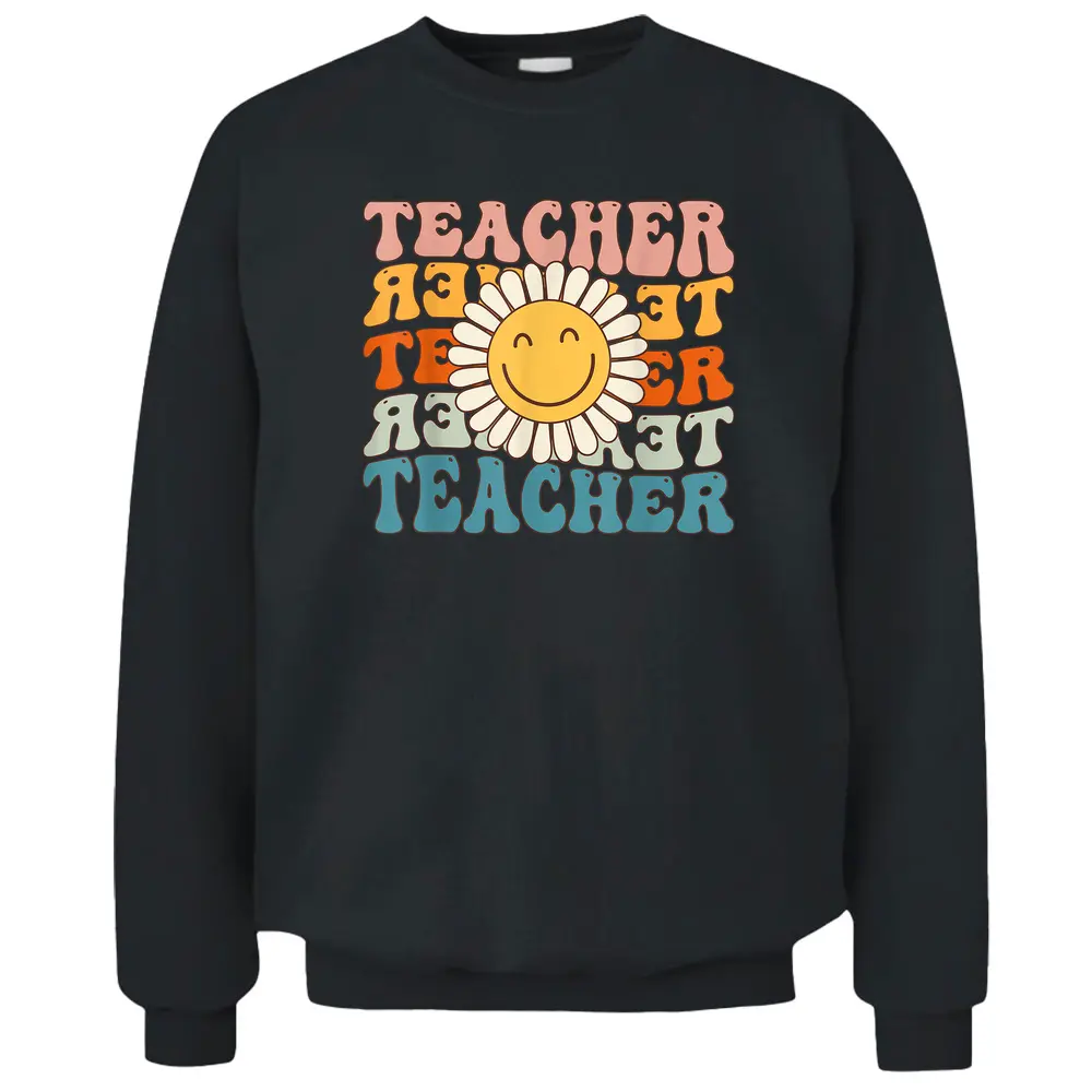 Retro Teacher Daisy Colorful - Elementary School Teacher Pullover Sweatshirt