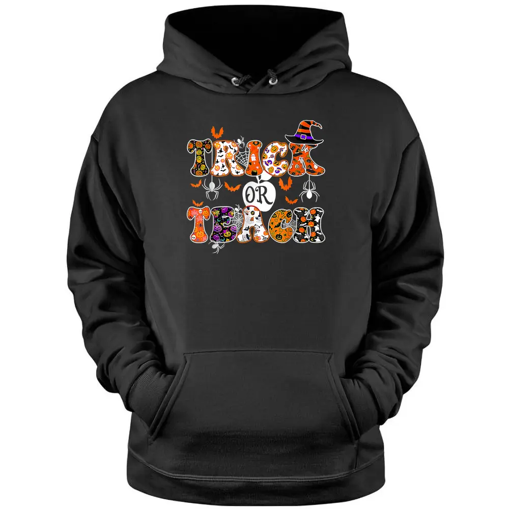 Retro Vintage Groovy Trick Or Teach Halloween Teacher Life Pullover Hoodie