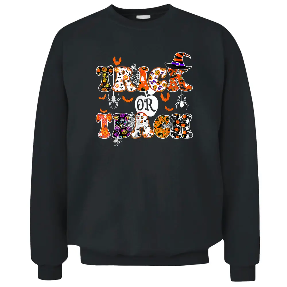 Retro Vintage Groovy Trick Or Teach Halloween Teacher Life Pullover Sweatshirt