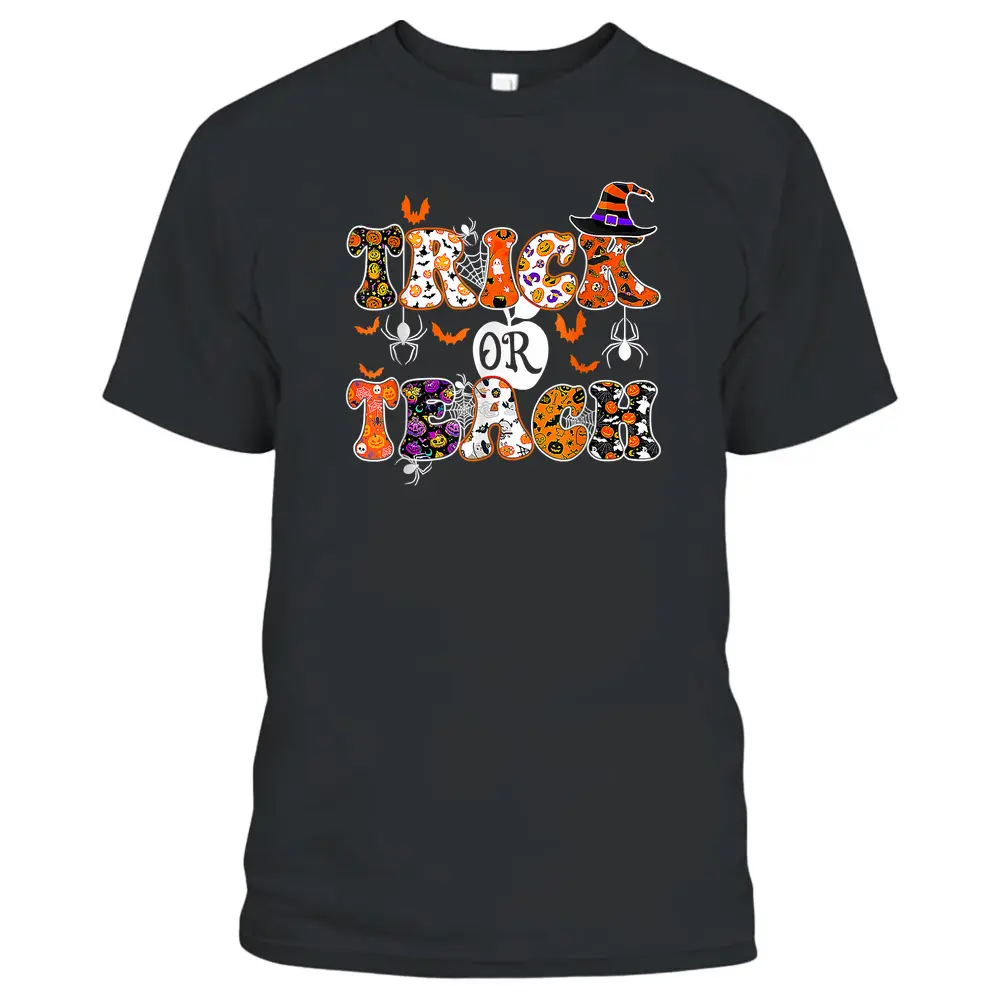 Retro Vintage Groovy Trick Or Teach Halloween Teacher Life T-Shirt