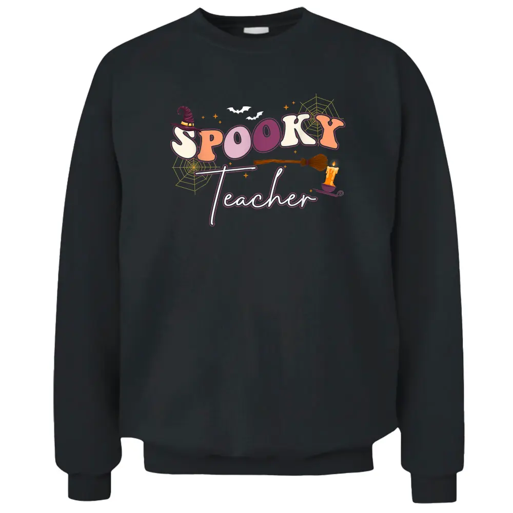 Spooky Teacher Cute Groovy Hippie Spooky Halloween Mom Women Pullover Sweatshirt