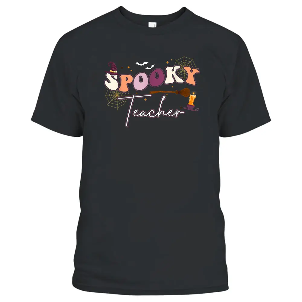 Spooky Teacher Cute Groovy Hippie Spooky Halloween Mom Women T-Shirt