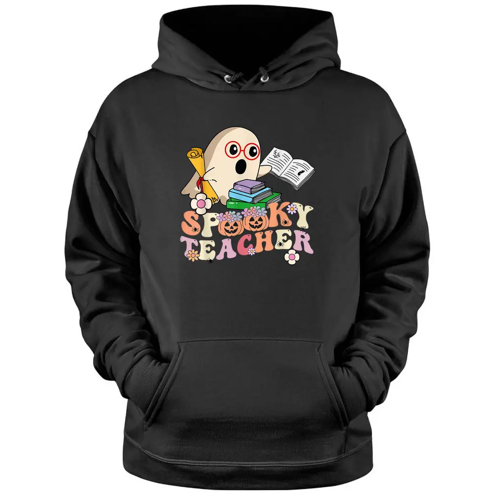 Spooky Teacher Groovy Retro Ghost Teacher Halloween Pullover Hoodie