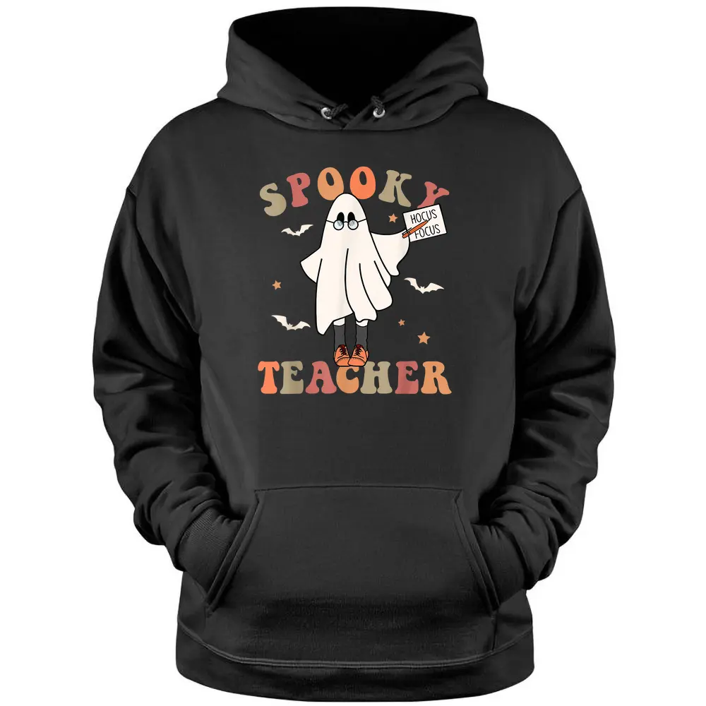 Spooky Teacher Retro Halloween Trick Or Treat Scary Ghost Pullover Hoodie