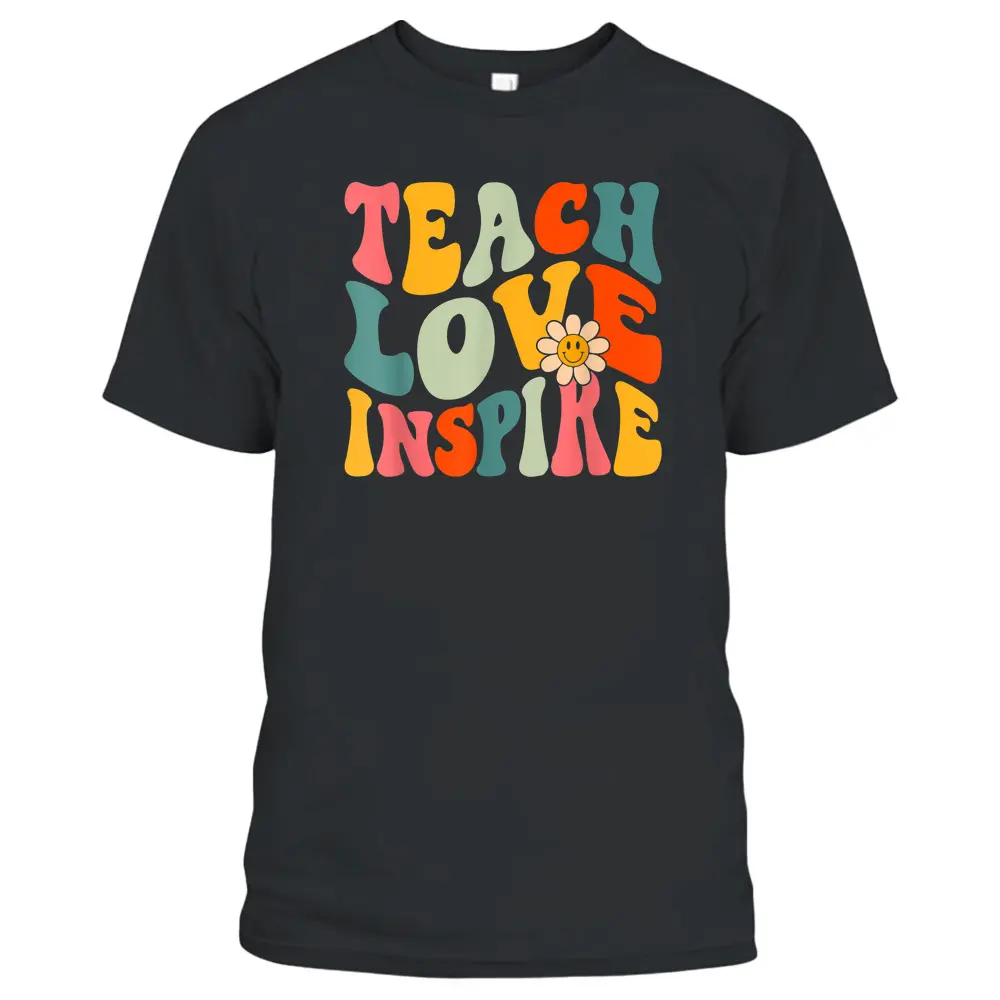 Teach Love Inspire Bach To School Teacher Women Groovy Retro T-Shirt