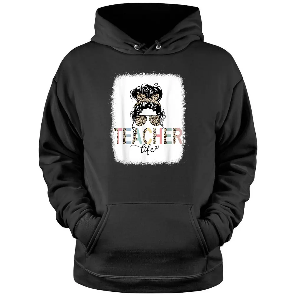 Teacher Life Bleached  Teacher Life Royal Messy Bun Pullover Hoodie