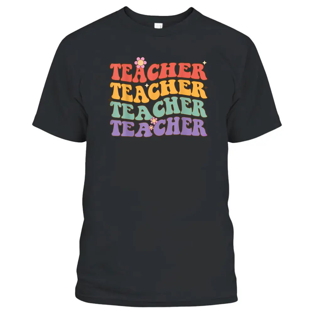 Teacher - Retro Hippie Style Colorful Graphic With Flowers T-Shirt