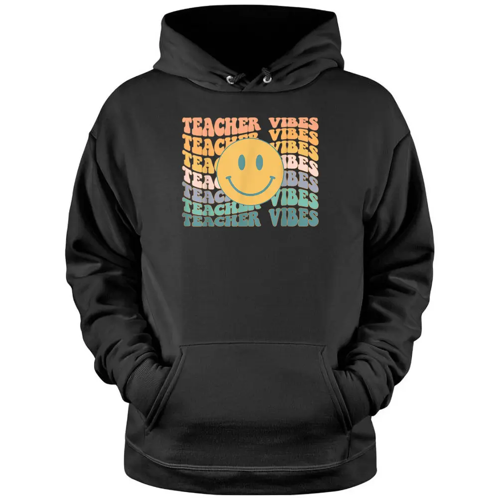 Teacher Retro Vibes Face Smile Back To School Cute New Teach Pullover Hoodie