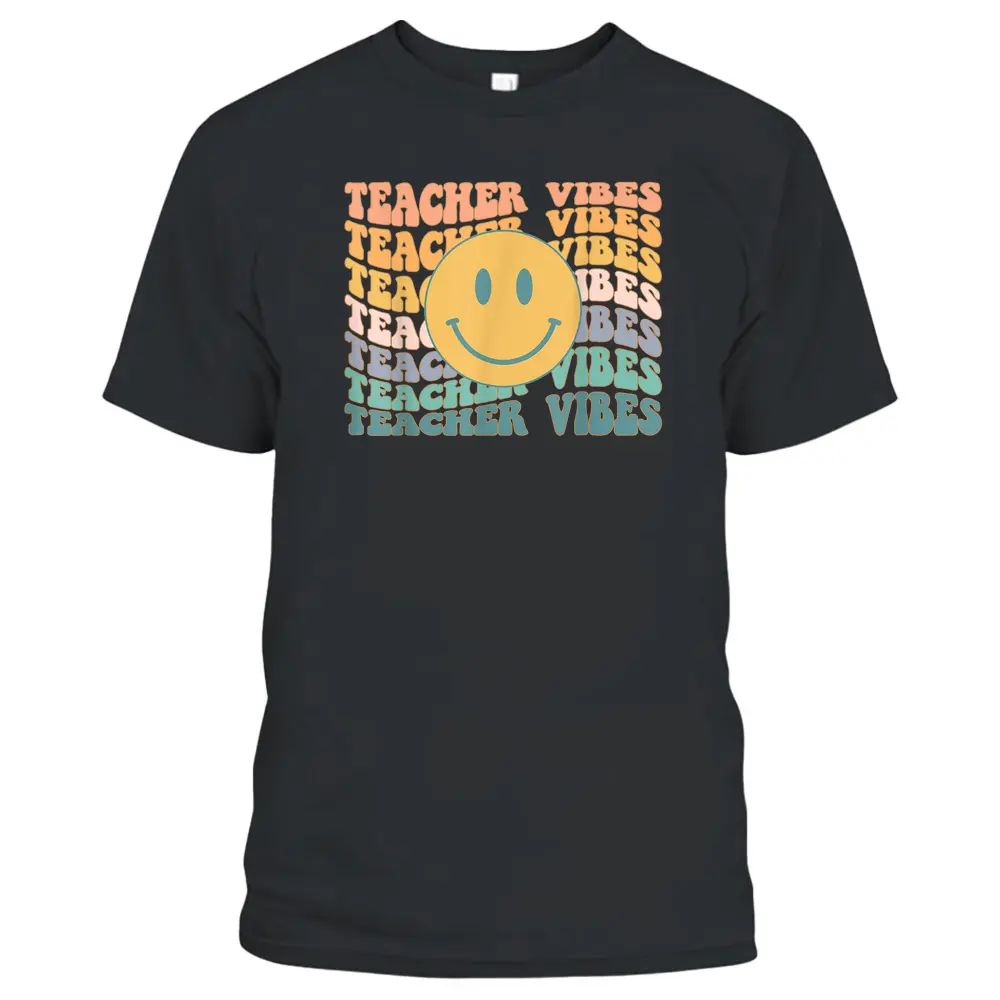 Teacher Retro Vibes Face Smile Back To School Cute New Teach T-Shirt