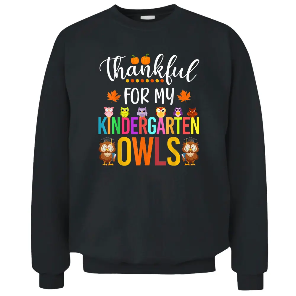 Thankful For My Kindergarten Owls Thanksgiving Owls Teacher Pullover Sweatshirt