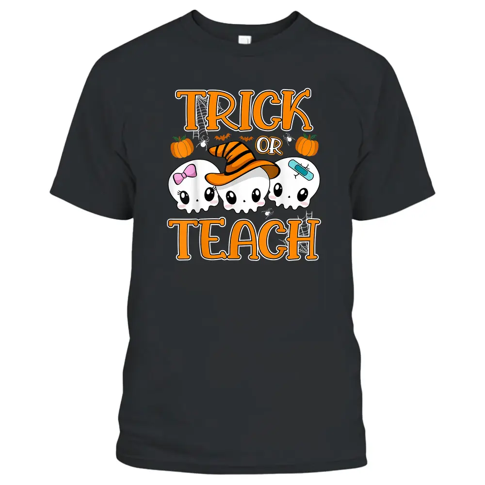 Trick Or Teach Cute Skulls Halloween Teacher T-Shirt