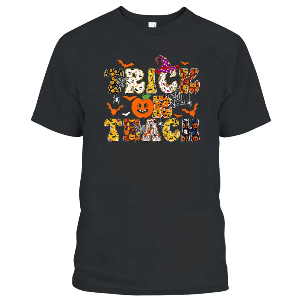 Trick Or Teach Funny Teacher Halloween Pumpkin T-Shirt