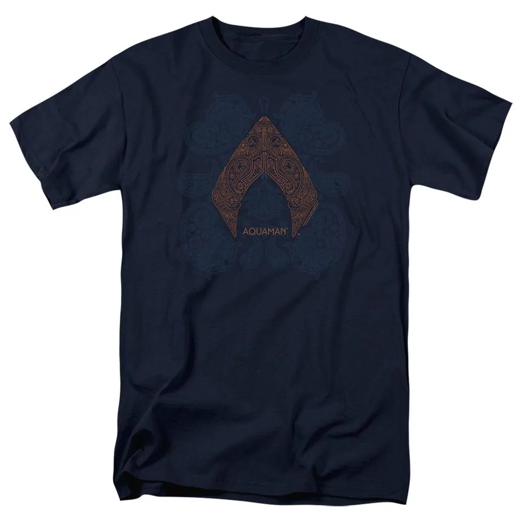 Aquaman Movie Aqua Paisley Mens T Shirt Navy Blue