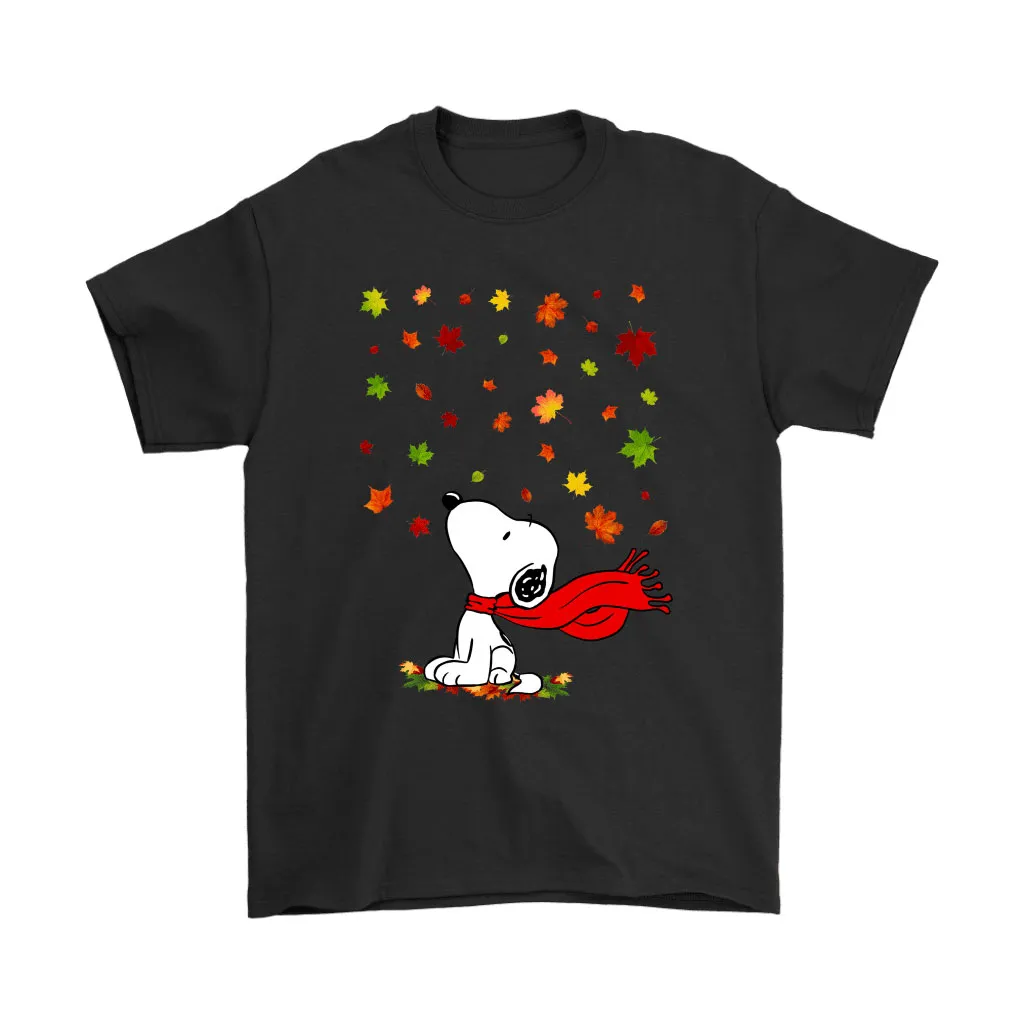 Autumn Maple Leaves Falling Red Scarf Snoopy Thanksgiving Unisex T-Shirt, Hoodie, Sweatshirt