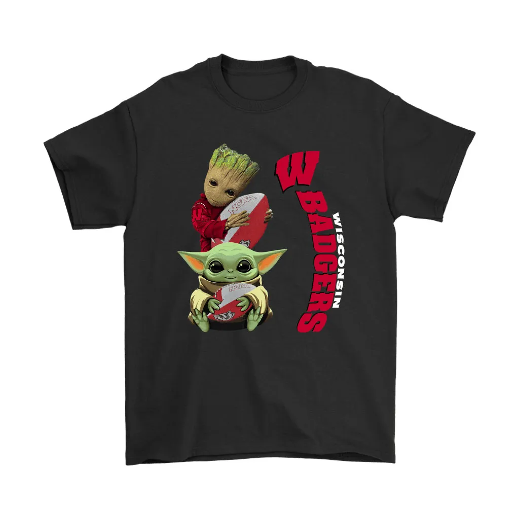 Baby Yoda And Groot Hug Wisconsin Badgers Nacc Unisex T-Shirt, Hoodie, Sweatshirt