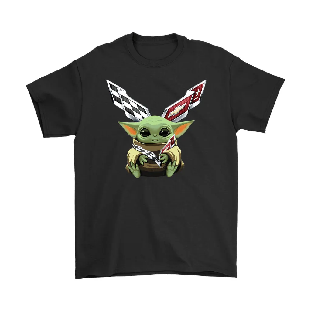 Baby Yoda Hugs Chevrolet Corvette Car Logo Unisex T-Shirt, Hoodie, Sweatshirt