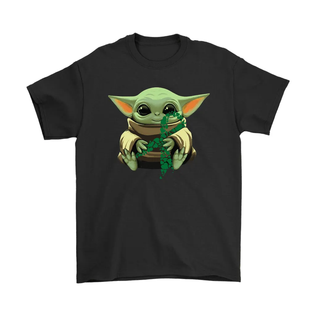 Baby Yoda Hugs Emerald Ribbon Liver Cancer Awareness Unisex T-Shirt, Hoodie, Sweatshirt