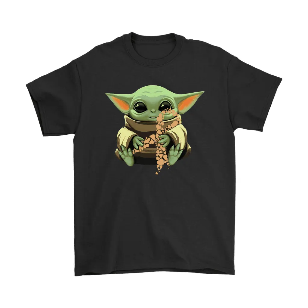 Baby Yoda Hugs Gold Ribbon Childhood Cancer Awareness Unisex T-Shirt, Hoodie, Sweatshirt