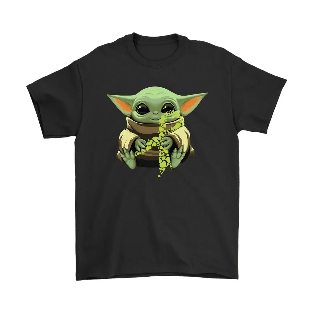 Baby Yoda Hugs Lime Ribbon Lymphoma Awareness Unisex T-Shirt, Hoodie, Sweatshirt