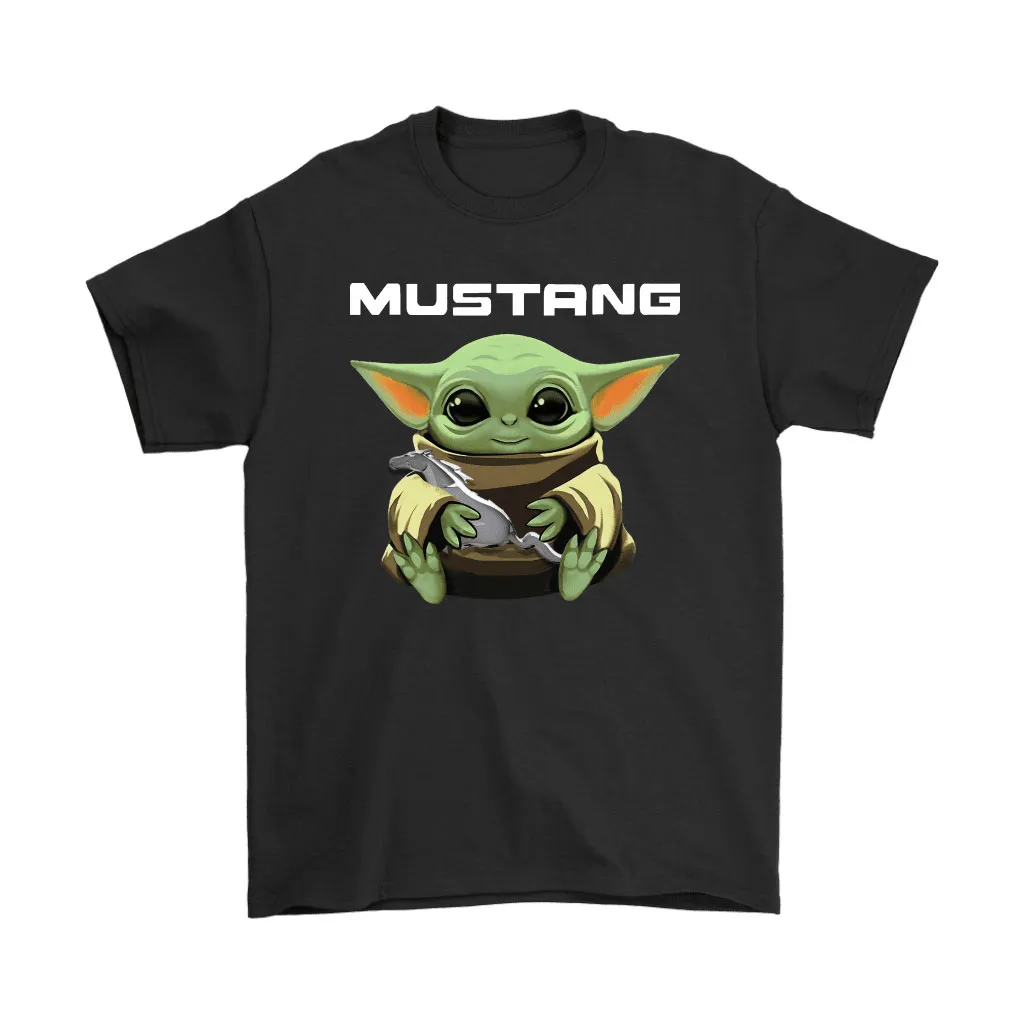 Baby Yoda Hugs Mustang Car Logo Star Wars Unisex T-Shirt, Hoodie, Sweatshirt