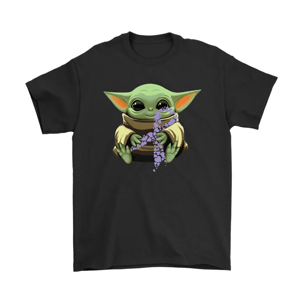 Baby Yoda Hugs Orchid Ribbon Honors Teaticular Cancer Awareness Unisex T-Shirt, Hoodie, Sweatshirt