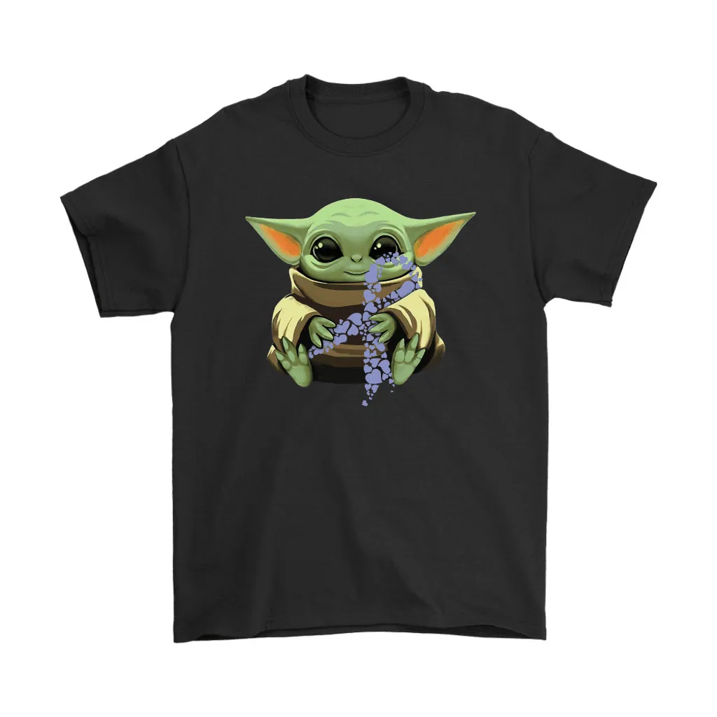 Baby Yoda Hugs Periwinkle Ribbon Esophageal Cancer Awareness Unisex T-Shirt, Hoodie, Sweatshirt