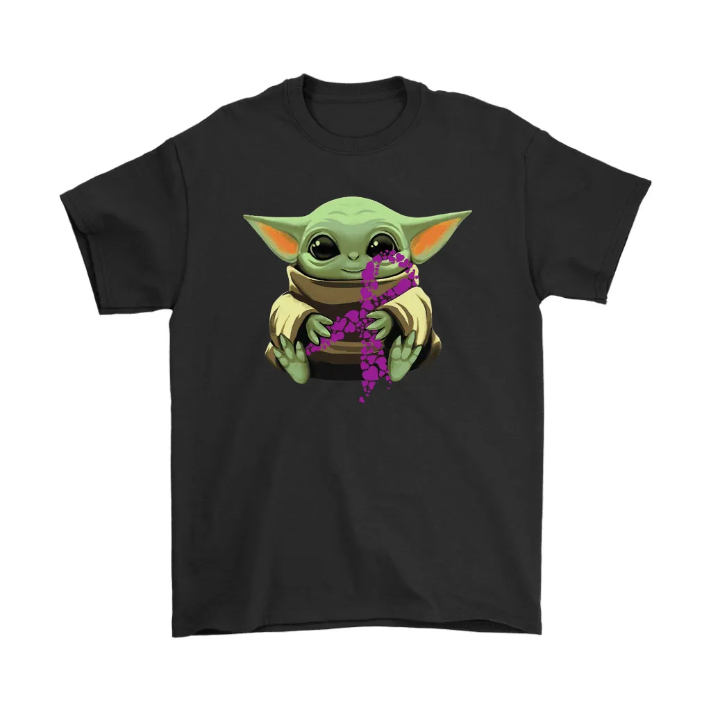 Baby Yoda Hugs Plum Ribbon Honors Caregivers Awareness Unisex T-Shirt, Hoodie, Sweatshirt